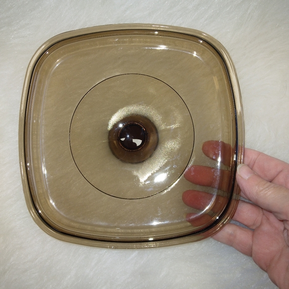 PYREX Amber Square Pyrex Lid ,A-7-C Large Knob, Lid - Picture 3 of 6